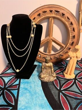 Gorgeous MONET Vintage Textured Ball Gold-Tone Station ROLO 50 Necklace